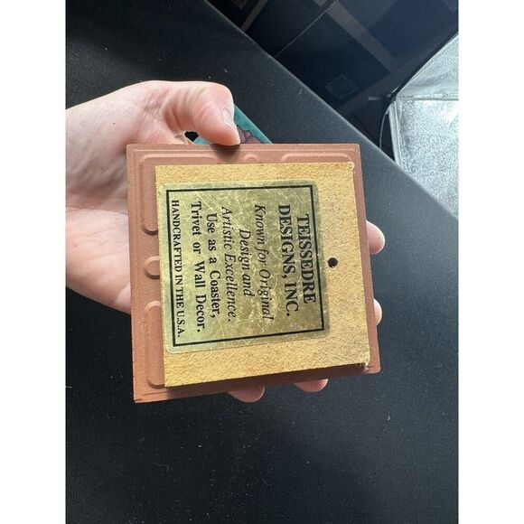 Vintage Cleo Teissedre Ceramic Quail Southwest Hand Painted Tile Trivet Set Rare - Picture 5 of 5